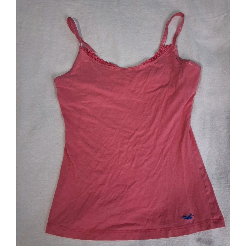 Holister Y2K Pink Built In Bra Adjustable Strap Camisole Unique Lace Trim Bust L